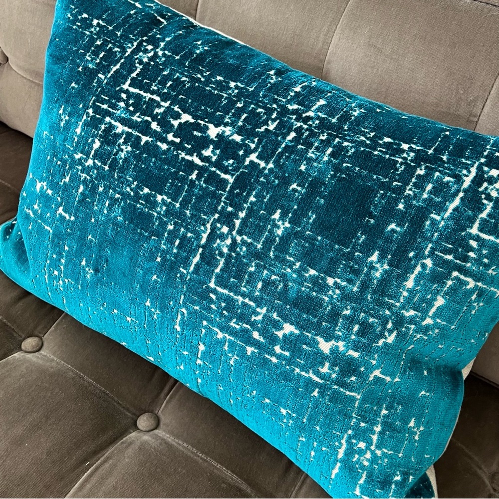 Cut Velvet Abstract Teal Blue Accent Lumbar Pillow